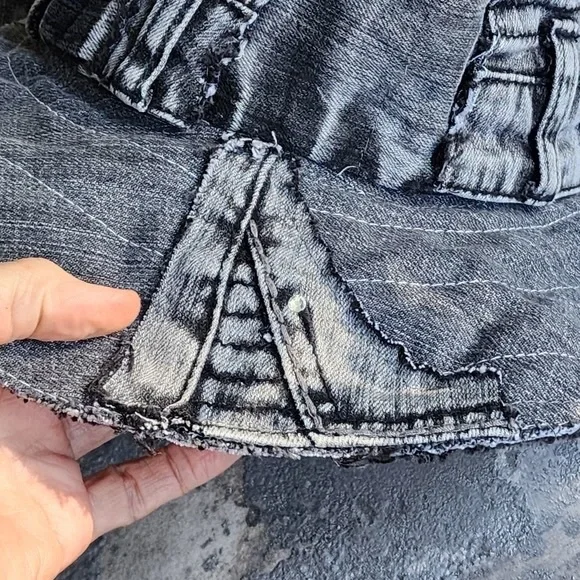 Designer Hat Shabby Chic Stovepipe Upcycled Black Denim Top  display picture 1